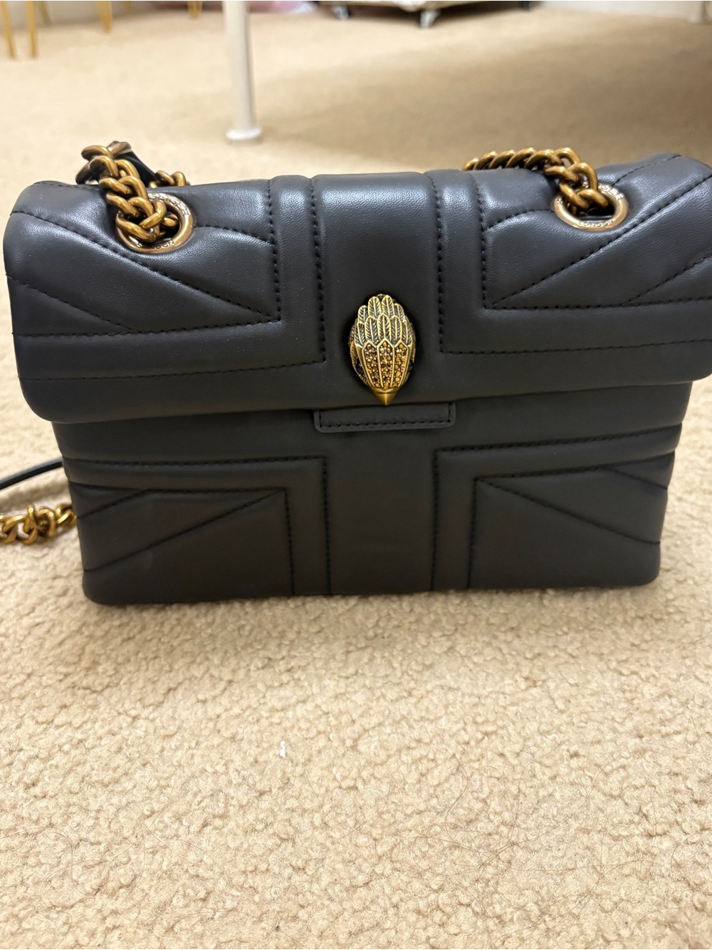 Kurt Geiger Dark Gray Quilted Chain Shoulder Bag with Gold Hardware - Picture 2 of 6